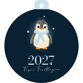 Kerstbal kerstkaartje met schattige pinguin donkerblauw