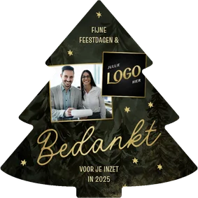 Kerstboom kaart zakelijk bedankt met kerstbomen en sterren