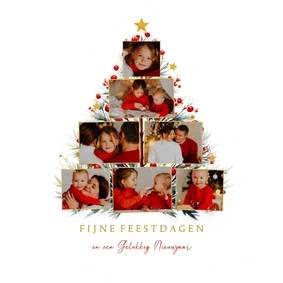 Kerstboomvorm fotocollage met takjes en sterren