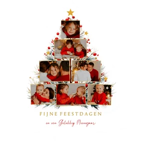 Kerstboomvorm fotocollage met takjes en sterren