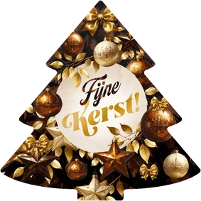 Kerstboomvorm kerstkaart bruine takken, kerstballen sterren