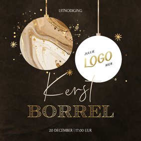 Kerstborrel uitnodiging met marmer kerstbal en logo