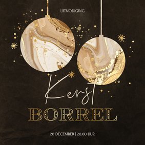 Kerstborrel uitnodiging met marmer kerstballen