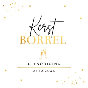 Kerstborrel uitnodiging wit champagneglazen goudlook