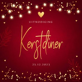 Kerstdiner uitnodiging rood confetti goudlook