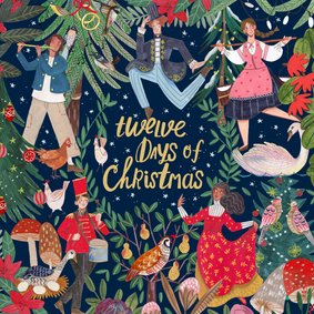 Kerstkaart '12 days of Christmas' illustratie_blauw