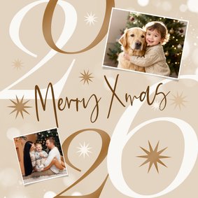 Kerstkaart 2026 modern sprankelend sterren foto champagne