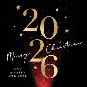 Kerstkaart 2026 rood sprankelende sterren