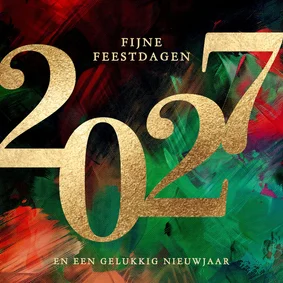Kerstkaart 2027 groen rood verf