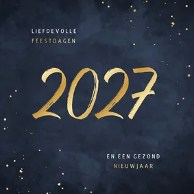 Kerstkaart 2027 jaartal goud spetters blauw
