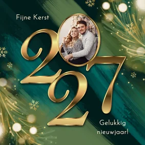 Kerstkaart 2027 jaartal goud verf rood blauw lichtjes foto