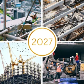 Kerstkaart '2027' met 4 foto's vierkant