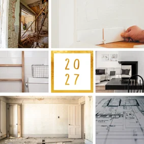 Kerstkaart '2027' met 6 foto's vierkant