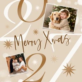 Kerstkaart 2027 modern sprankelend sterren foto champagne