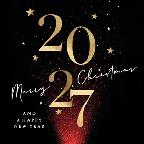 Kerstkaart 2027 rood sprankelende sterren