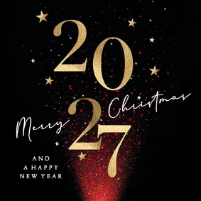 Kerstkaart 2027 rood sprankelende sterren