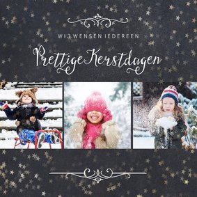 Kerstkaart 3 foto's met sterretjeseffect en krijtbord