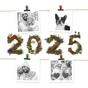 Kerstkaart 4x foto aan jute touw 2025