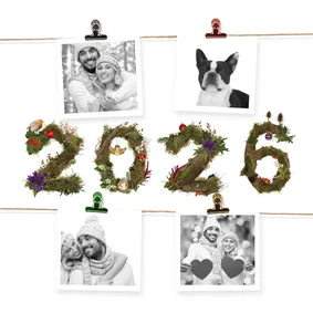 Kerstkaart 4x foto aan jute touw 2026