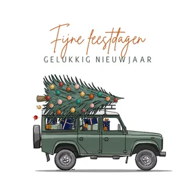 Kerstkaart 4x4 terreinwagen met kerstboom