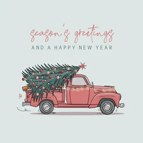 Kerstkaart Amerikaanse Pickup met kerstboom