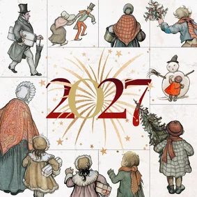 Kerstkaart Anton Pieck vuurwerk 2027