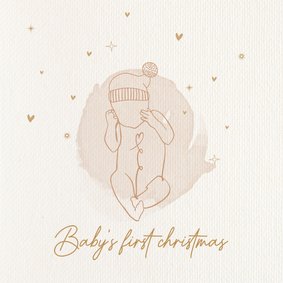 Kerstkaart baby's first christmas lijntekening