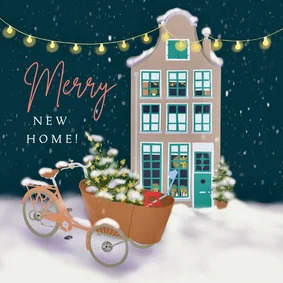 Kerstkaart bakfiets voor huis