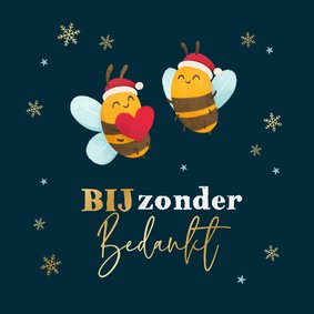 Kerstkaart bedankt bijtjes dieren bijzonder sneeuw