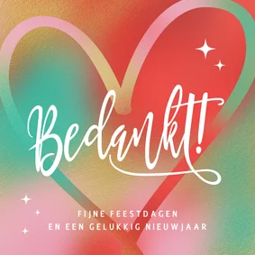 Kerstkaart Bedankt kleurrijk hart op goud