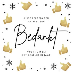 Kerstkaart bedankt medewerkers sneeuw duimpje omhoog