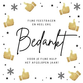 Kerstkaart bedankt sneeuw duimpje omhoog