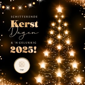 Kerstkaart bedrijf eigen logo lichtgevende kerstboom sterren