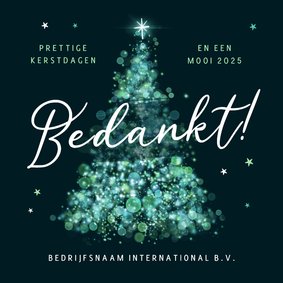 Kerstkaart bedrijf sprankelende kerstboom sterren bedankt