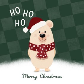 Kerstkaart beer met kerstmuts Ho Ho Ho
