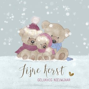 Kerstkaart beren in de sneeuw-baby's 1ste kerst