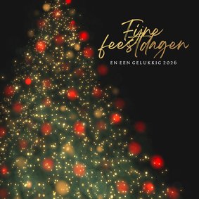 Kerstkaart Blurry kerstbom met lichtjes en ballen