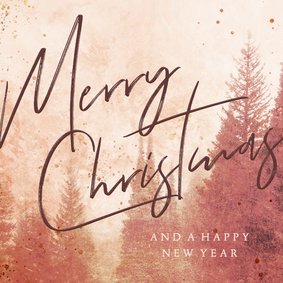 Kerstkaart blush met kerstbomen Merry Christmas