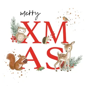 Kerstkaart - Bosdieren Merry XMas