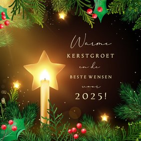 Kerstkaart chique realistisch kerstgroen warm sterren licht