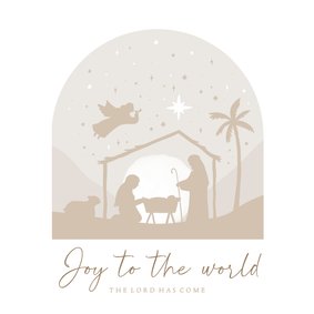 Kerstkaart christelijk beige kerststal engel silhouet