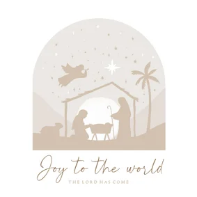 Kerstkaart christelijk beige kerststal engel silhouet