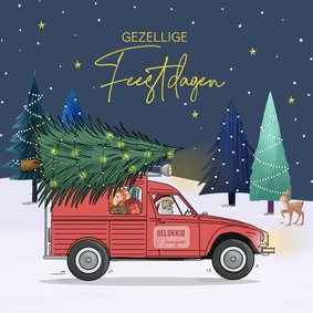 Kerstkaart Citroën besteleend met kerstboom