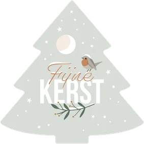 Kerstkaart dennenboompje 'Fijne Kerst' roodborstje & sneeuw