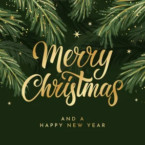Kerstkaart dennentakken goud merry christmas