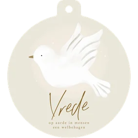 Kerstkaart duif vrede kerstbal vorm