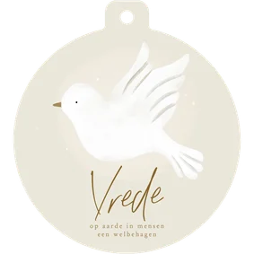 Kerstkaart duif vrede kerstbal vorm