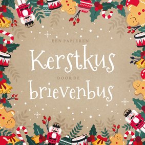 Kerstkaart een papieren kerstkus door de brievenbus 