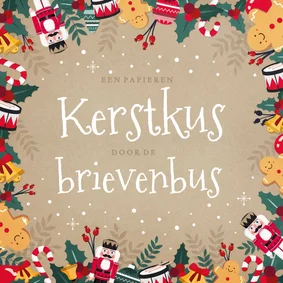 Kerstkaart een papieren kerstkus door de brievenbus