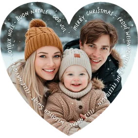 Kerstkaart eigen foto hartvorm - internationale kerstwensen